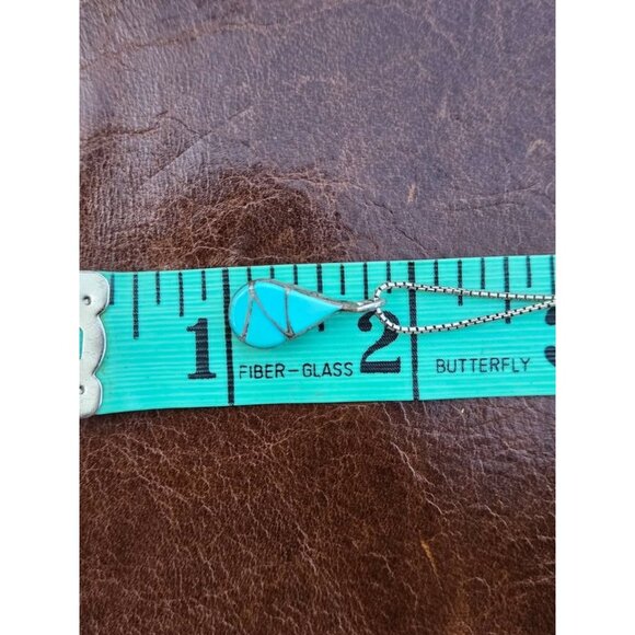 Double Sided Zuni Fish Scale Inlay Silver Pendant Turquoise & Mother of Pearl - Picture 8 of 9